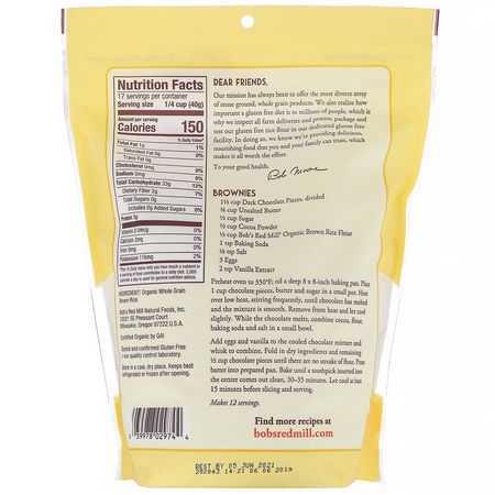Brunrismjöl, Blandningar, Mjöl, Bakning: Bob's Red Mill, Organic Brown Rice Flour, Whole Grain, 24 oz (680 g)