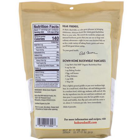 Blandningar, Mjöl, Bakning: Bob's Red Mill, Organic Buckwheat Flour, Whole Grain, 22 oz (624 g)