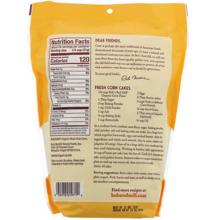 Mål, Majsmjöl, Blandningar, Mjöl: Bob's Red Mill, Organic Corn Flour, Whole Grain, 22 oz (624 g)