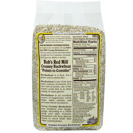 Varmt Spannmål, Frukostmat, Spannmål: Bob's Red Mill, Organic Hot Cereal, Creamy Buckwheat, Whole Grain, 18 oz (510 g)