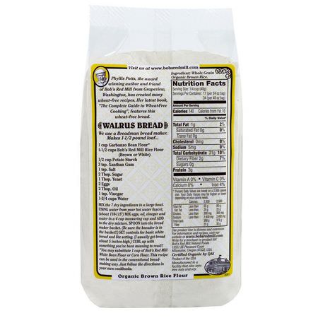 Brunrismjöl, Blandningar, Mjöl, Bakning: Bob's Red Mill, Organic Brown Rice Flour, Whole Grain, 24 oz (680 g)