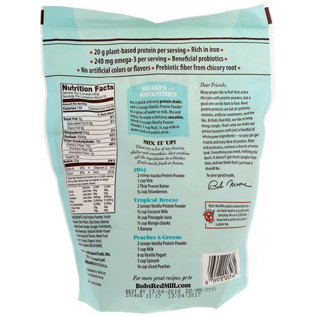 Prebiotic Fiber Inulin, Fiber, Digestion, Supplements: Bob's Red Mill, Vanilla Protein Powder, Nutritional Booster with Chia & Probiotics, 16 oz (453 g)