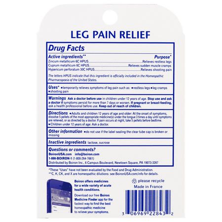 Homeopati, Örter: Boiron, Leg Pain Relief, 3 Tubes, 80 Quick-Dissolving Pellets Each
