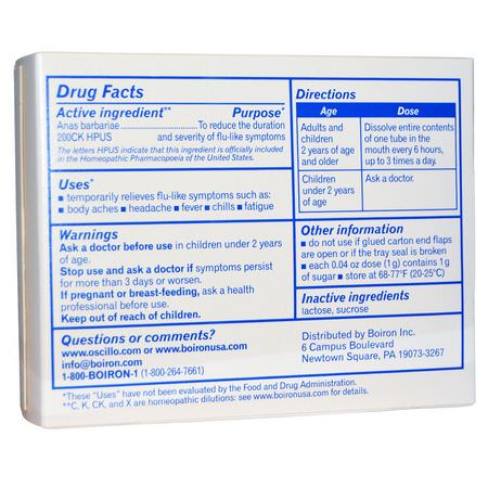 Homeopati, Örter: Boiron, Oscillococcinum, Flu-Like Symptoms, 12 Doses, 0.04 oz Each