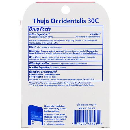 Thuja Occidentalis, Homeopati, Örter: Boiron, Thuja Occidentalis 30C, 3 Tubes, 80 Pellets Each