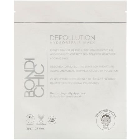 Bladmasker, Ansiktsmasker, Hudvård: Bondi Chic, Depollution, Hydro-Repair Mask, 1 Sheet, 1.24 fl oz (35 g)