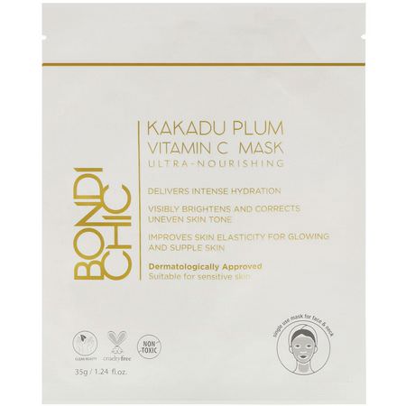 Bladmasker, Ansiktsmasker, Hudvård: Bondi Chic, Kakadu Plum, Vitamin C Mask, 1 Sheet, 1.24 fl oz (35 g)