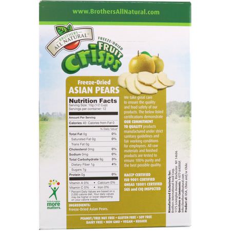 Grönsaker, Grönsaksnacks, Frukt, Mellanmål: Brothers-All-Natural, Freeze Dried - Fruit-Crisps, Asian Pears, 12 Single-Serve Bags, 10 g Each