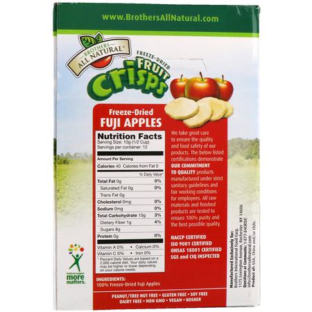 Äpplen, Grönsaker, Grönsaksnacks, Frukt: Brothers-All-Natural, Freeze-Dried - Fruit Crisps, Fuji Apples, 12 Single-Serve Bags, 4.23 oz (120 g)