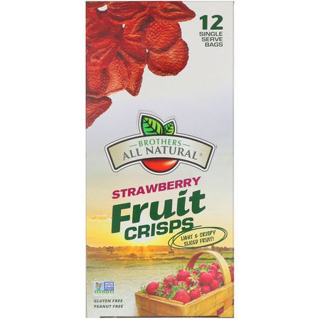 Jordgubbar, Grönsaker, Grönsaksnacks, Frukt: Brothers-All-Natural, Freeze Dried - Fruit Crisps, Strawberry, 12 Single-Serve Bags, 3.17 oz (90 g)
