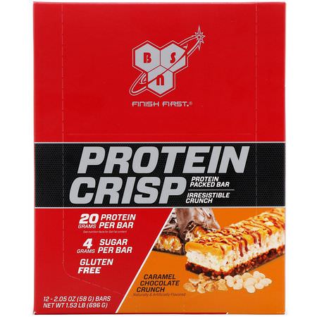 Vassleproteinstänger, Proteinstänger, Brownies, Kakor: BSN, Protein Crisp, Caramel Chocolate Crunch, 12 Bars, 2.05 oz (58 g) Each