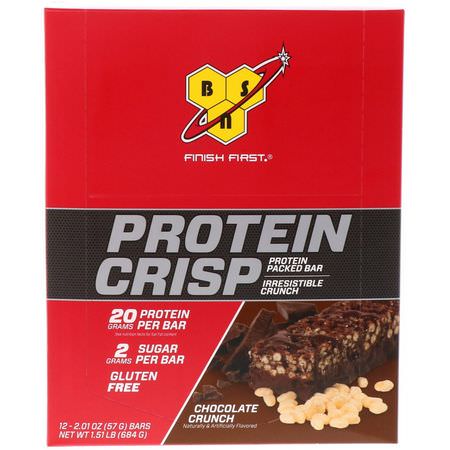 Vassleproteinstänger, Proteinstänger, Brownies, Kakor: BSN, Protein Crisp, Chocolate Crunch Flavor, 12 Bars, 2.01 oz (57 g) Each