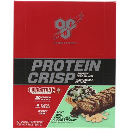 Vassleproteinstänger, Proteinstänger, Brownies, Kakor: BSN, Protein Crisp, Mint Mint Chocolate Chocolate Chip, 12 Bars, 2.01 oz (57 g) Each