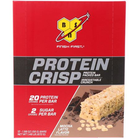 Vassleproteinstänger, Proteinstänger, Brownies, Kakor: BSN, Protein Crisp, Mocha Latte Flavor, 12 Bars, 1.98 oz (56 g) Each