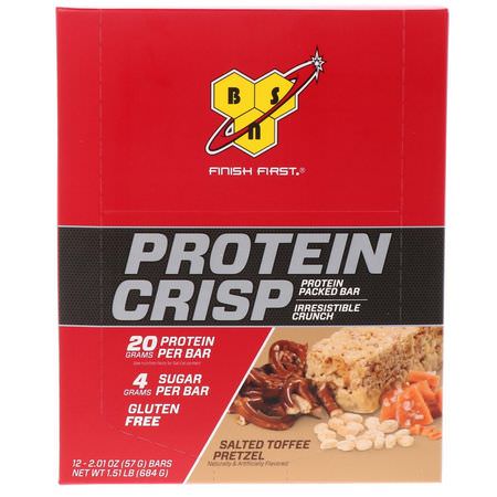 Vassleproteinstänger, Proteinstänger, Brownies, Kakor: BSN, Protein Crisp, Packed Protein Bar, Salted Toffee Pretzel, 12 Bars, 2.01 oz (57 g)