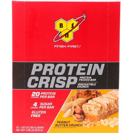 Vassleproteinstänger, Proteinstänger, Brownies, Kakor: BSN, Protein Crisp, Peanut Butter Crunch Flavor, 12 Bars, 1.97 oz (56 g) Each