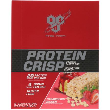 Vassleproteinstänger, Proteinstänger, Brownies, Kakor: BSN, Protein Crisp, Strawberry Crunch, 12 bars, 2.01 oz (57 g) Each