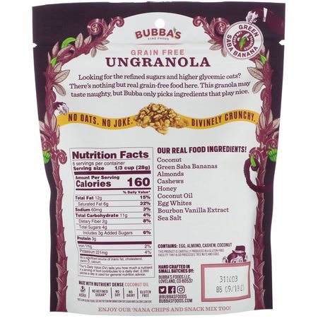 Snack Mixes, Snacks, Granola, Breakfast Foods: Bubba's Fine Foods, UnGranola, Bourbon Vanilla, 6 oz (170 g)