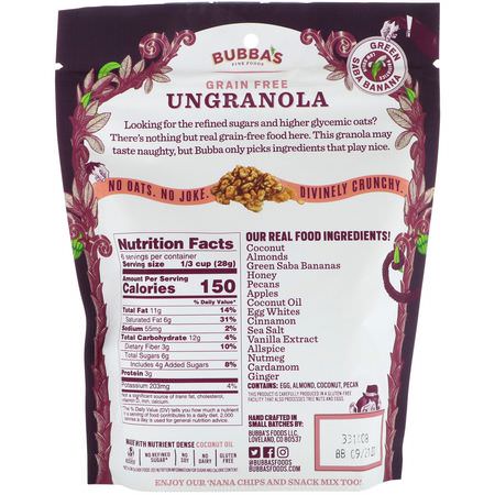 Snack Mixes, Snacks, Granola, Breakfast Foods: Bubba's Fine Foods, UnGranola, Cinnful Apple, 6 oz (170 g)