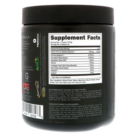 Pre-Workout, Pre-Workout Supplements, Sports Nutrition: Bucked Up, Pre-Workout, Non-Stimulant, Raspberry Lime Ricky, 11.36 oz (322 g)