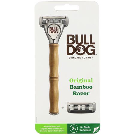 Rakknivar, Hårborttagning, Rakning, Bad: Bulldog Skincare For Men, Original Bamboo Razor, Two 5-Blade Cartridges