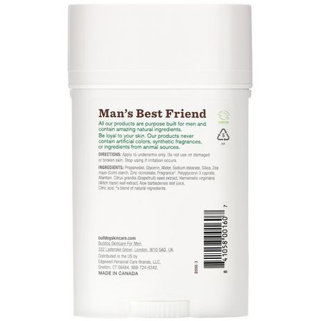Deodorant För Män, Mjuksvård, Bad: Bulldog Skincare For Men, Original Deodorant, 2.4 oz (68 g)