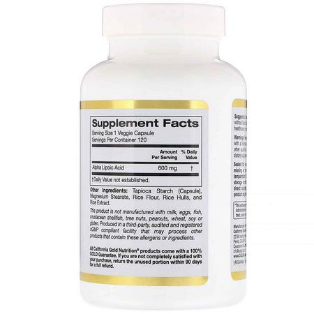 Alpha Lipoic Acid, Antioxidants, Supplements: California Gold Nutrition, Alpha Lipoic Acid, 600 mg, 120 Veggie Capsules