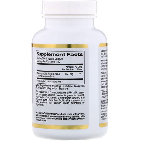 Ashwagandha, Adaptogens, Homeopati, Örter: California Gold Nutrition, Ashwagandha, 450 mg, 180 Veggie Capsules