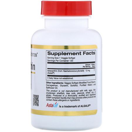 Astaxanthin, Antioxidants, Supplements: California Gold Nutrition, Astaxanthin, AstaLif Pure Icelandic, 12 mg, 120 Veggie Softgels