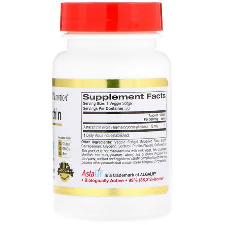 Astaxanthin, Antioxidants, Supplements: California Gold Nutrition, Astaxanthin, AstaLif Pure Icelandic, 12 mg, 30 Veggie Softgels