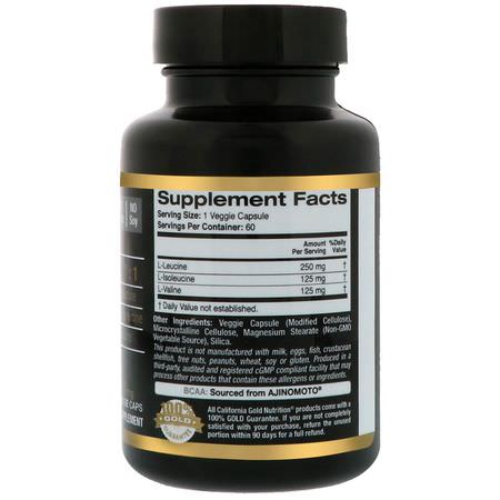 Bcaa, Aminosyror, Kosttillskott: California Gold Nutrition, BCAA, AjiPure® Branched Chain Amino Acid, 500 mg, 60 Veggie Caps