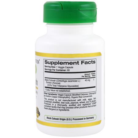 Black Cohosh, Homeopati, Örter: California Gold Nutrition, Black Cohosh Extract, 40 mg, 60 Veggie Caps