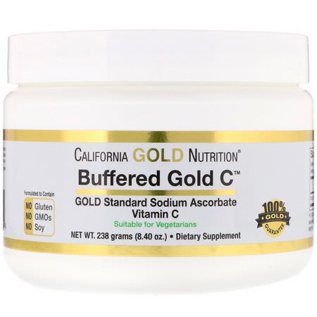 Influensa, Hosta, Kall, Askorbinsyra: California Gold Nutrition, Buffered Gold C, Non-Acidic Vitamin C Powder, Sodium Ascorbate, 8.40 oz (238 g)