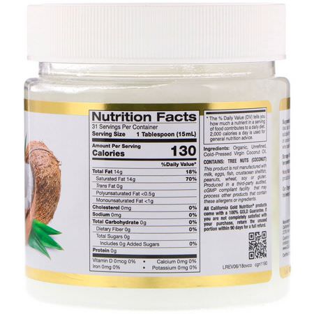 Superfoods, Greener, Kokosnötsolja, Kokosnöttertillskott: California Gold Nutrition, Cold-Pressed Organic Virgin Coconut Oil, 16 fl oz (473 ml)