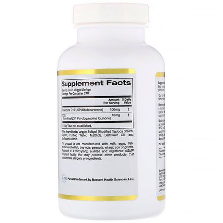 Pqq, Koenzym Q10, Coq10, Antioxidanter: California Gold Nutrition, CoQ10 with PQQ, 100 mg, 240 Veggie Softgels