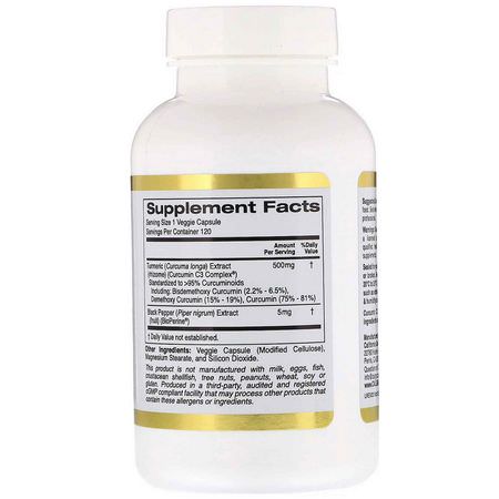 Curcumin, Gurkmeja, Antioxidanter, Kosttillskott: California Gold Nutrition, Curcumin C3 Complex with BioPerine, 500 mg, 120 Veggie Capsules