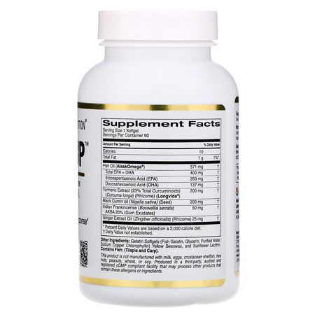 Curcumin, Gurkmeja, Antioxidanter, Kosttillskott: California Gold Nutrition, CurcuminUP, Omega-3 Curcumin Complex, Inflammation Support, 90 Fish Gelatin Softgels