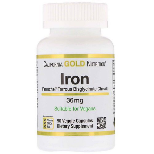 California Gold Nutrition, Ferrochel Iron (Bisglycinate), 36 mg, 90 Veggie Capsules Review