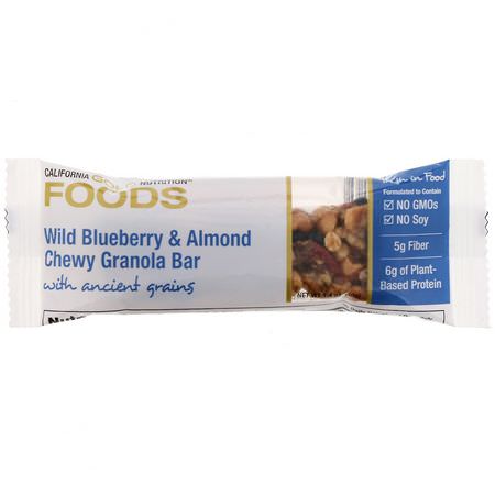 Växtbaserade Proteinstänger: California Gold Nutrition, Foods, Wild Blueberry & Almond Chewy Granola Bar, 1.4 oz (40 g)