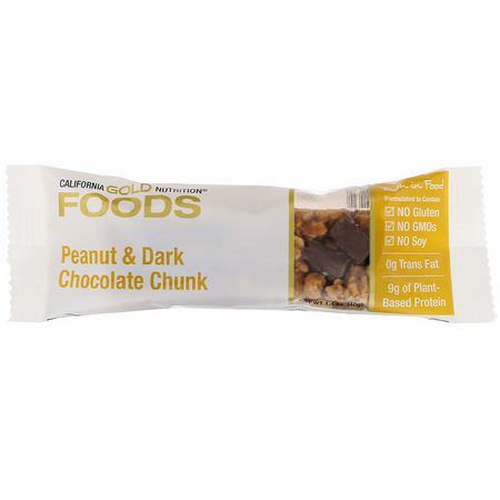 Snackstänger, Näringsstänger: California Gold Nutrition, Gold Bar, Peanut Dark Chocolate Chunk, 1.4 oz (40 g)