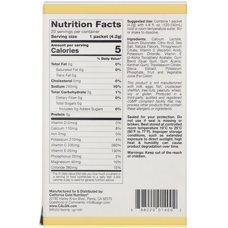 Elektrolyter, Hydrering, Sporttillskott, Sportnäring: California Gold Nutrition, HydrationUP, Electrolyte Drink Mix, Fruit Punch, 20 Packets, 0.15 oz (4.2 g) Each