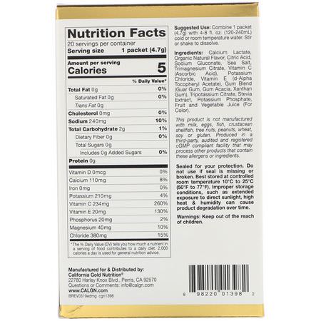 Elektrolyter, Hydrering, Sporttillskott, Sportnäring: California Gold Nutrition, HydrationUP, Electrolyte Drink Mix, Grape, 20 Packets, 0.17 oz (4.7 g) Each