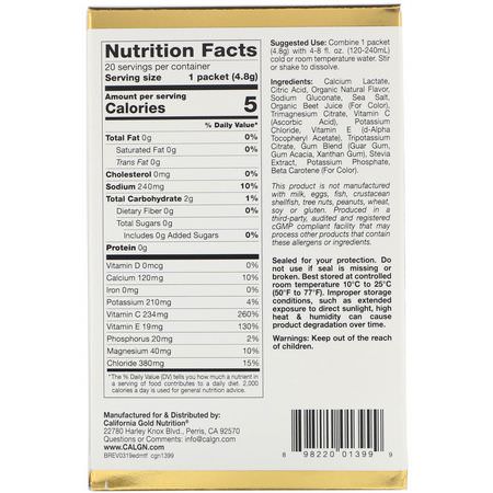 Elektrolyter, Hydrering, Sporttillskott, Sportnäring: California Gold Nutrition, HydrationUP, Electrolyte Drink Mix, Tropical Fruit, 20 Packets, 0.17 oz (4.8 g) Each