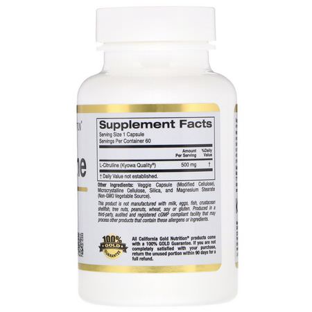 L-Citrulline, Amino Acids, Supplements: California Gold Nutrition, L-Citrulline, Kyowa Hakko, 500 mg, 60 Veggie Capsules