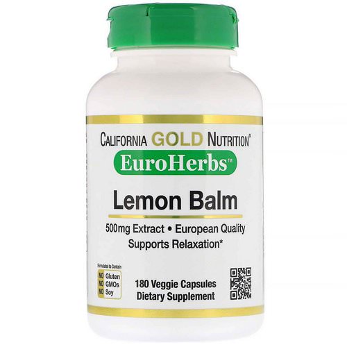 California Gold Nutrition, Lemon Balm Extract, European Qualtity, 500 mg, 180 Veggie Caps Review