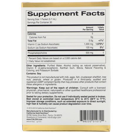 Influensa, Hosta, Förkylning, Liposomalt Vitamin C: California Gold Nutrition, Liposomal Vitamin C, Natural Orange Flavor, 1000 mg, 30 Packets, 0.2 oz (5.7 ml) Each