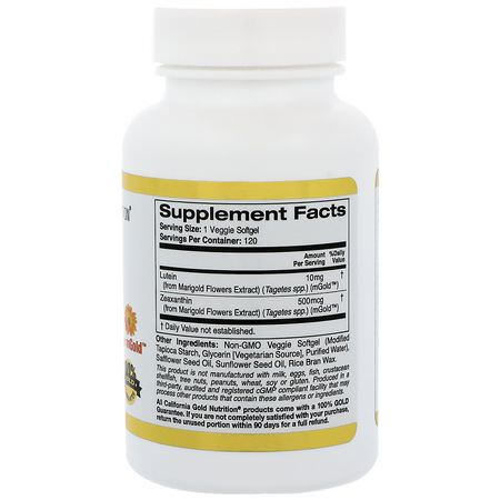 Zeaxanthin, Lutein, Nose, Ear: California Gold Nutrition, Lutein with Zeaxanthin, 10 mg, 120 Veggie Softgels
