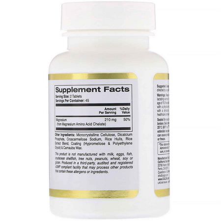 Magnesium, Mineraler, Kosttillskott: California Gold Nutrition, Magnesium Chelate, 210 mg, 90 Tablets