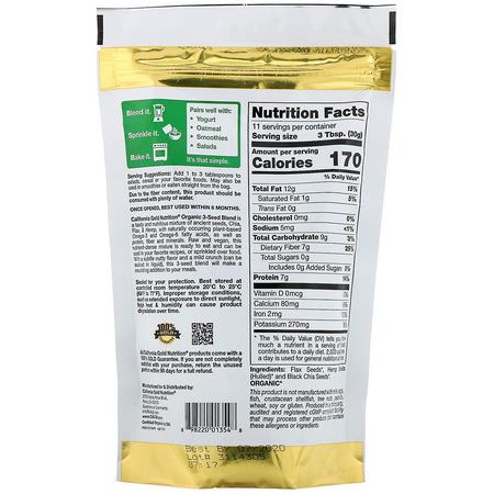 Hamp Oil, Vinegars, Oljor, Chia Seeds: California Gold Nutrition, Organic 3-Seed Blend, 12 oz (340 g)