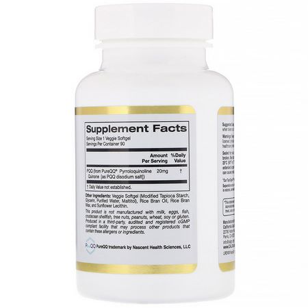 Pqq, Antioxidanter, Kosttillskott: California Gold Nutrition, PQQ, 20 mg, 90 Veggie Softgels